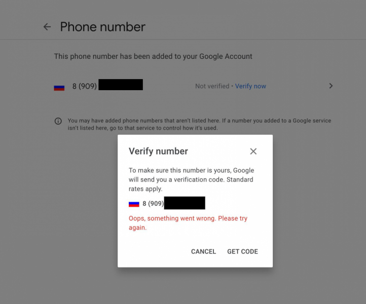 Google не дает подтвердить новые аккаунты с помощью российских номеров телефонов